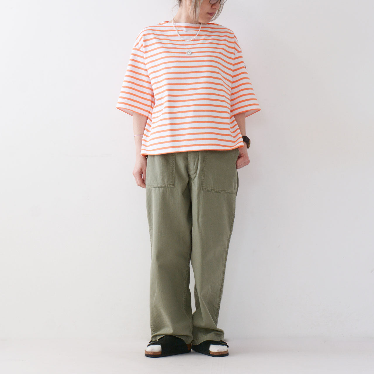 SAINT JAMES [セントジェームス 正規販売店] 20JC TEE LOOSE BORDER NEIGE×ORANGE.FLUO [20jcbo-nei-or] ボーダー(ﾎﾜｲﾄ×ｵﾚﾝｼﾞ)[2024SS]