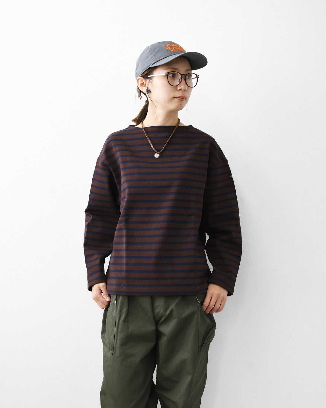SAINT JAMES [セントジェームス 正規販売店] 20JC OUESS LOOSE BORDER - CHOCO/NAVY [20jclb-cho-nv] ウェッソンルーズ ボーダー・カットソー・長袖・コットン・ボートネック・MEN'S / LADY'S [2026AW]