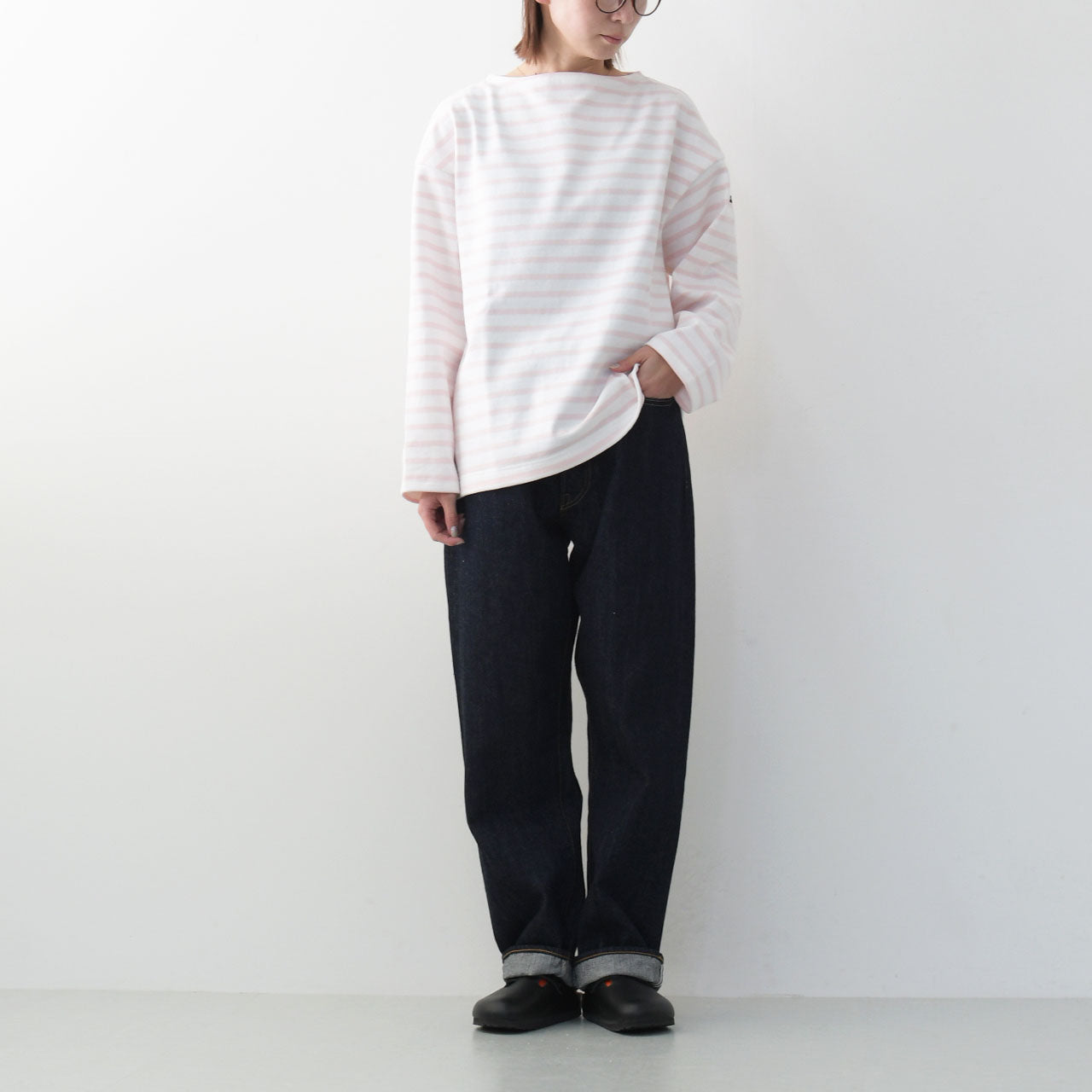 SAINT JAMES [セントジェームス] 20JC OUES LOOSE BORDER - NEIGE/BALLERINE [ウエッソンルーズ ボーダー] [20jclb-ne-bal]・白×ﾋﾟﾝｸ [2025SS]