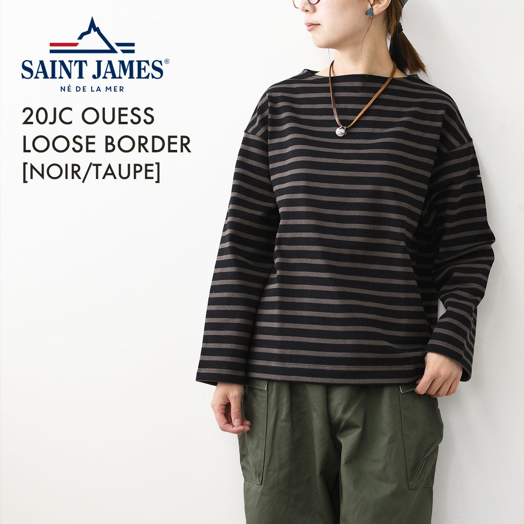 SAINT JAMES [セントジェームス 正規販売店] 20JC OUESS LOOSE BORDER - NOIR/TAUPE [20jclb-noi-ta] ウェッソンルーズ ボーダー・カットソー・長袖・コットン・ボートネック・MEN'S / LADY'S [2026AW]
