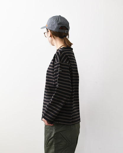 SAINT JAMES [セントジェームス 正規販売店] 20JC OUESS LOOSE BORDER - NOIR/TAUPE [20jclb-noi-ta] ウェッソンルーズ ボーダー・カットソー・長袖・コットン・ボートネック・MEN'S / LADY'S [2026AW]
