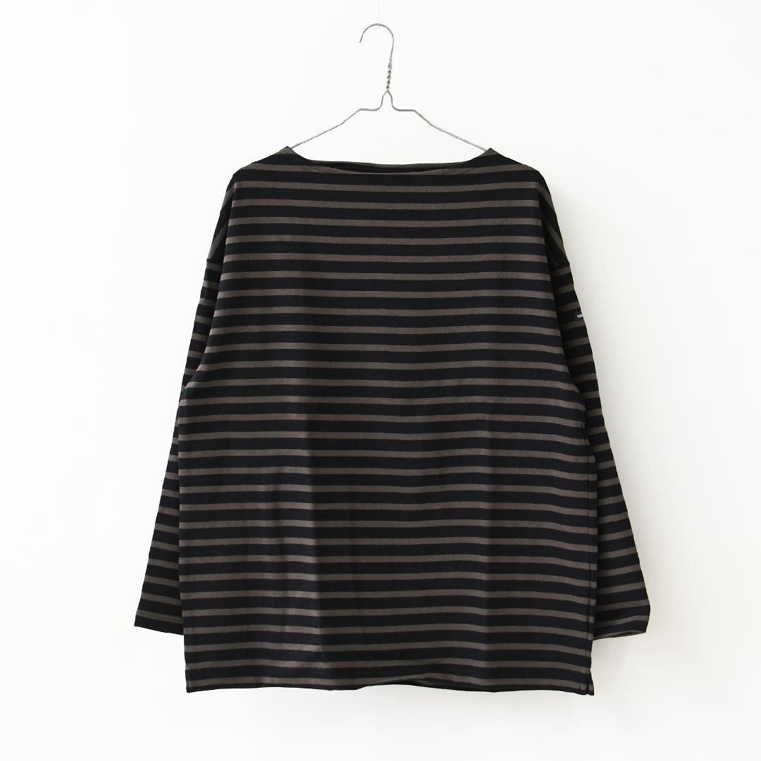 SAINT JAMES [セントジェームス 正規販売店] 20JC OUESS LOOSE BORDER - NOIR/TAUPE [20jclb-noi-ta] ウェッソンルーズ ボーダー・カットソー・長袖・コットン・ボートネック・MEN'S / LADY'S [2026AW]