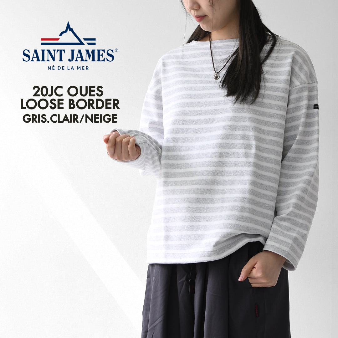 SAINT JAMES [20JC OUES LOOSE BORDER - GRIS.CLAIR/NEIGE ] [20jclb-gcl-ne] セントジェームス 正規販売店・ウエッソンルーズ ボーダー・霜降りペールグレー/白 [2026SS]