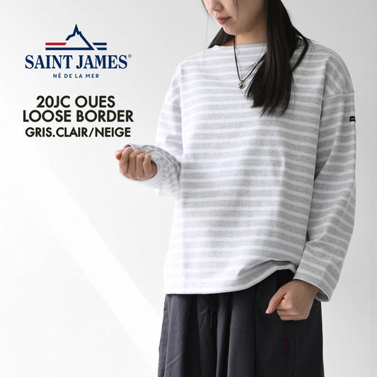 SAINT JAMES [20JC OUES LOOSE BORDER - GRIS.CLAIR/NEIGE ] [20jclb-gcl-ne] セントジェームス 正規販売店・ウエッソンルーズ ボーダー・霜降りペールグレー/白 [2026SS]