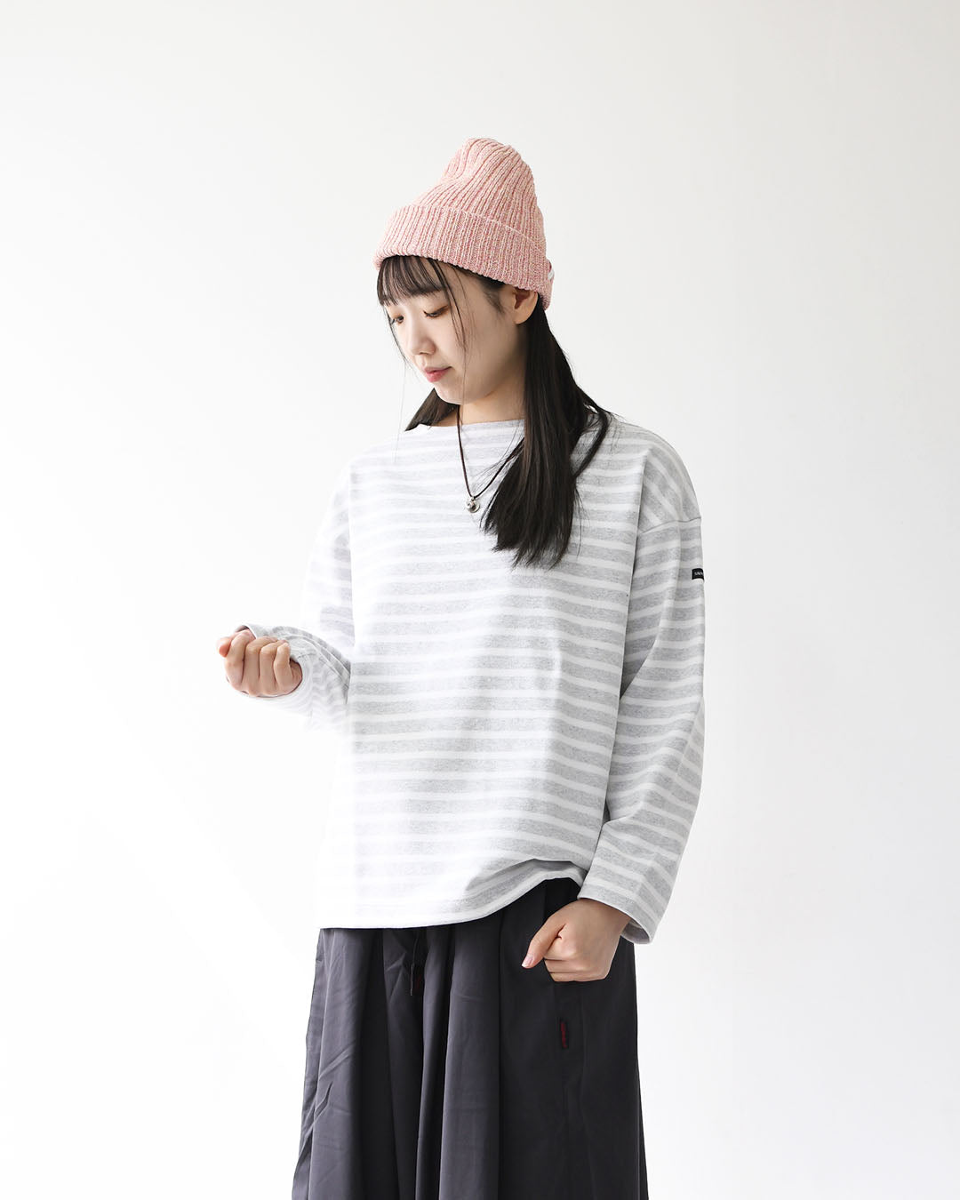 SAINT JAMES [20JC OUES LOOSE BORDER - GRIS.CLAIR/NEIGE ] [20jclb-gcl-ne] セントジェームス 正規販売店・ウエッソンルーズ ボーダー・霜降りペールグレー/白 [2026SS]