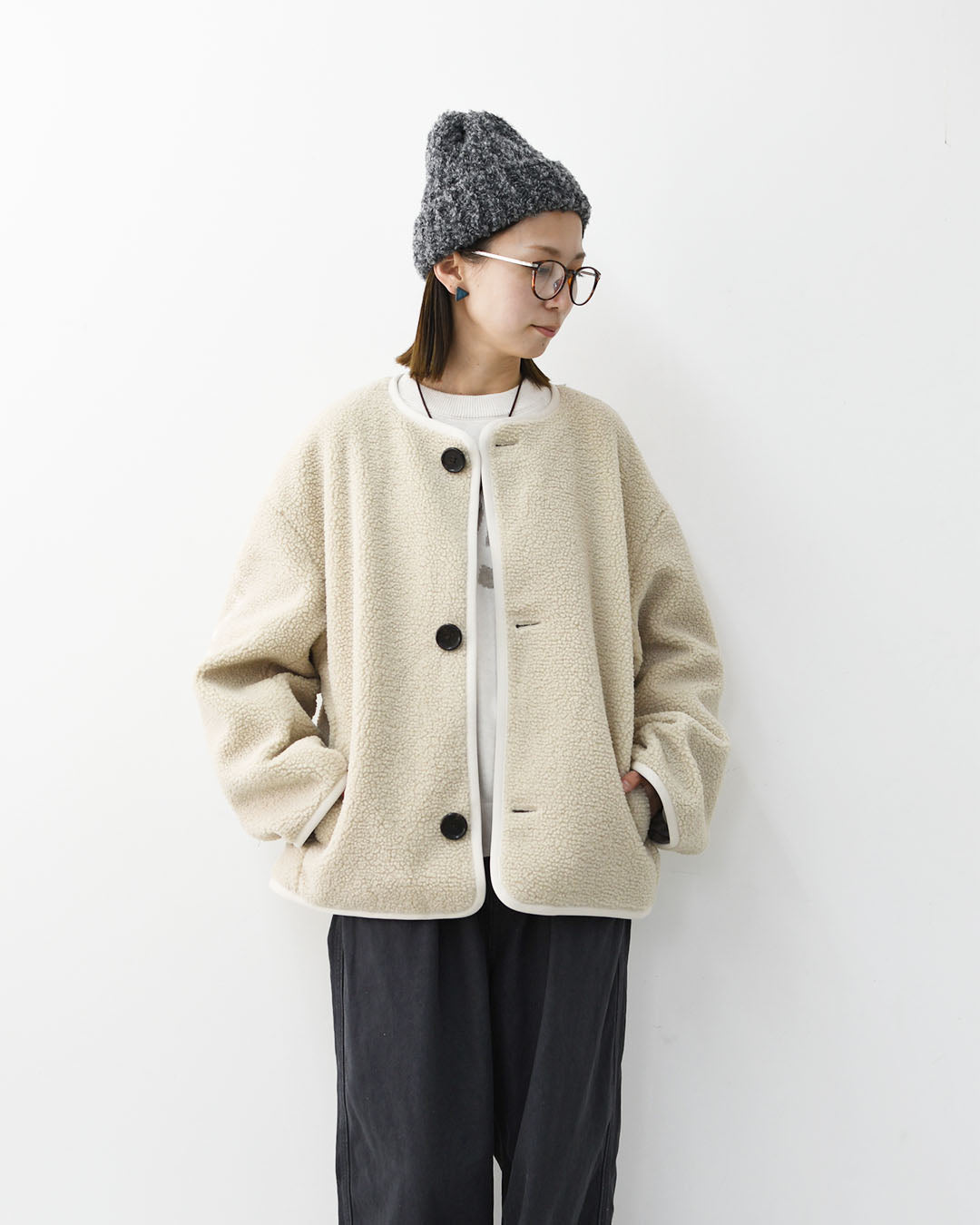 Gymphlex [ジムフレックス] W COLLARLESS BOA JACKET [GY-A0851BOL] ノーカラーボアジャケット・ボアジャケット・ボアブルゾン・カラーレス・ジャケット・ブルゾン・アウター・LADY'S [2026AW]