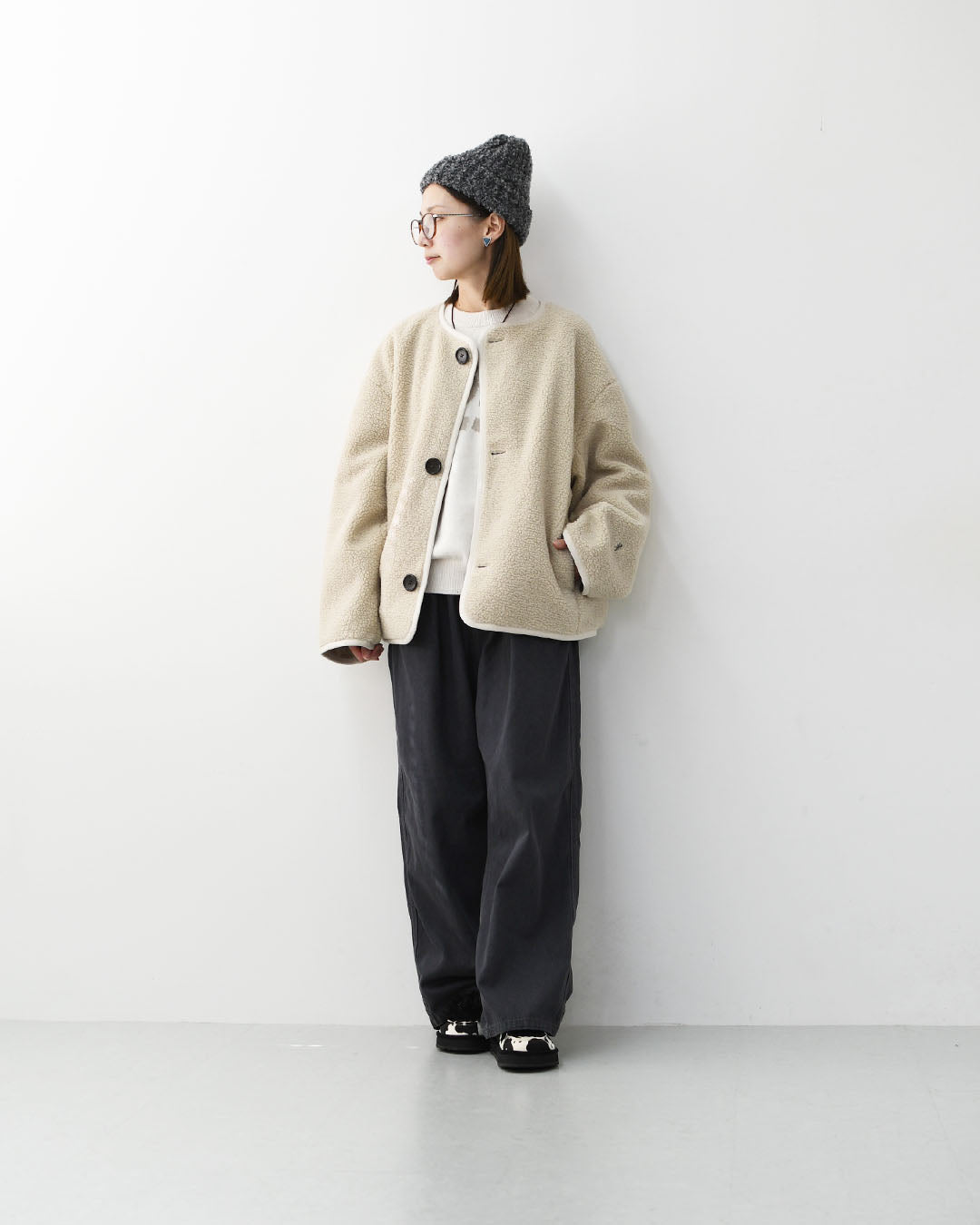 Gymphlex [ジムフレックス] W COLLARLESS BOA JACKET [GY-A0851BOL] ノーカラーボアジャケット・ボアジャケット・ボアブルゾン・カラーレス・ジャケット・ブルゾン・アウター・LADY'S [2026AW]