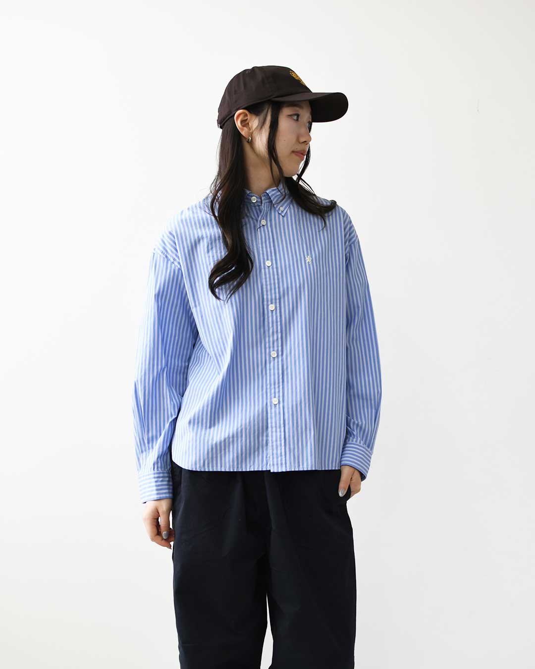 Gymphlex [ジムフレックス] W SHORT B.D. SHIRT L/S [GY-B0198PSE] ショートボタンダウンシャツロングスリーブ・ストライプ・長袖シャツ・コットン・羽織・LADY'S [2026AW]