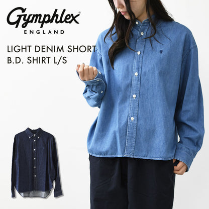 Gymphlex  [ジムフレックス] W LIGHT DENIM SHORT B.D. SHIRT L/S [GY-B0198SDM] ライトデニム ショートボタンダウン長袖シャツ・デニムシャツ・長袖デニムシャツ・ボタンダウンシャツ・羽織・LADY'S [2026AW]
