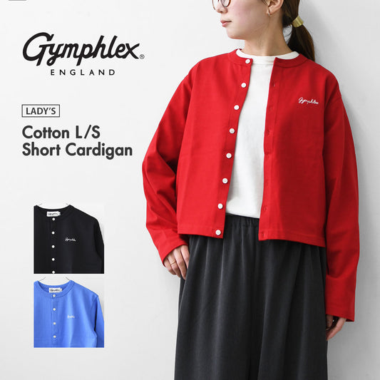 Gymphlex  [ジムフレックス] W Cotton L/S Short Cardigan [GY-C0367SCT] コットン 長袖ショートカーディガン・カーディガン・クルーネック・コットン・無地・ロゴ・シンプル・LADY'S [2026SS]