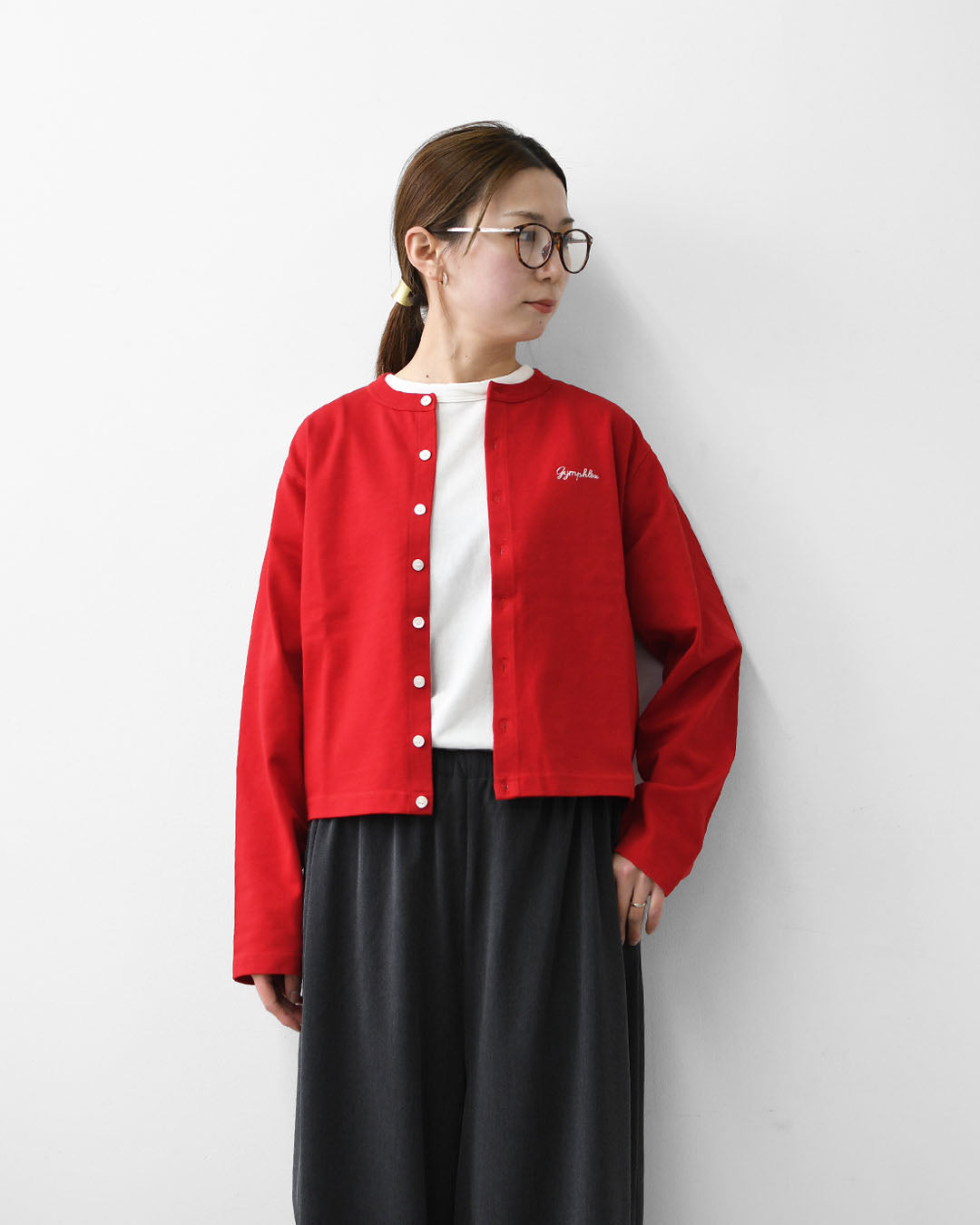 Gymphlex  [ジムフレックス] W Cotton L/S Short Cardigan [GY-C0367SCT] コットン 長袖ショートカーディガン・カーディガン・クルーネック・コットン・無地・ロゴ・シンプル・LADY'S [2026SS]
