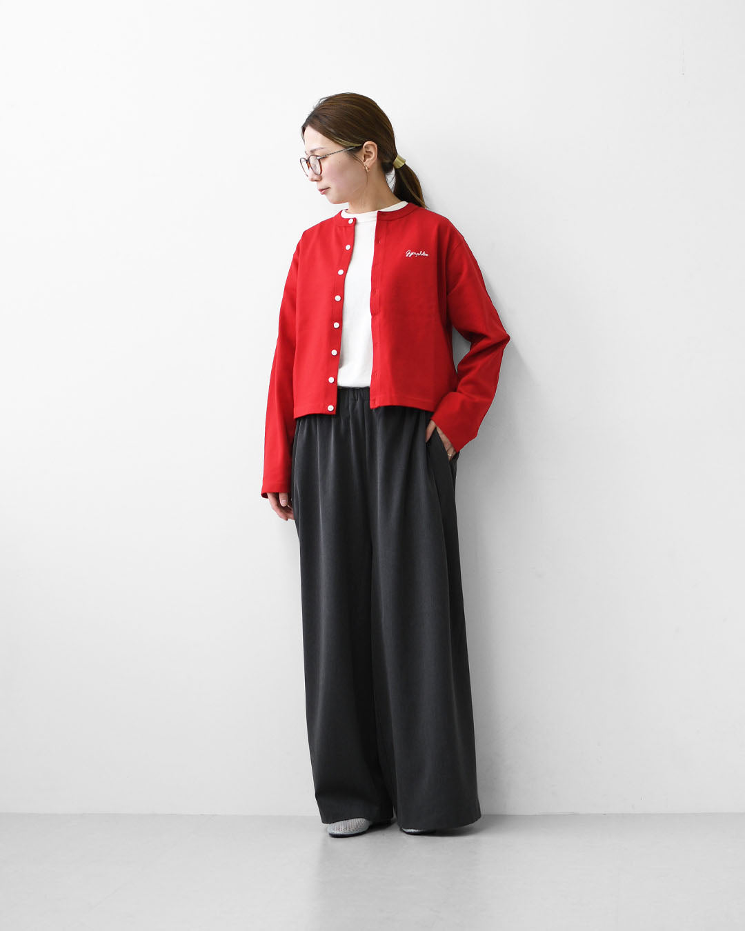 Gymphlex  [ジムフレックス] W Cotton L/S Short Cardigan [GY-C0367SCT] コットン 長袖ショートカーディガン・カーディガン・クルーネック・コットン・無地・ロゴ・シンプル・LADY'S [2026SS]