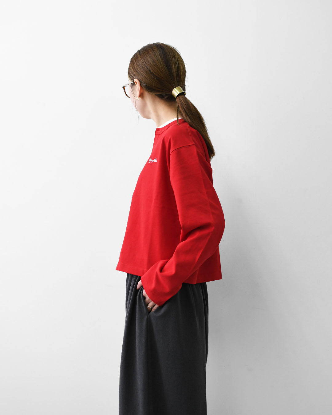 Gymphlex  [ジムフレックス] W Cotton L/S Short Cardigan [GY-C0367SCT] コットン 長袖ショートカーディガン・カーディガン・クルーネック・コットン・無地・ロゴ・シンプル・LADY'S [2026SS]