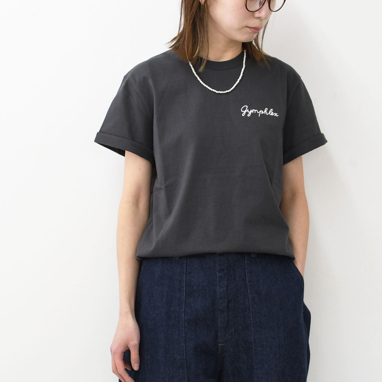 Gymphlex  [ジムフレックス] W ロゴ刺繍 S/S T-SHIRT  [GY-C0446COM-WS] ロゴ刺繍ショートスリーブTシャツ [2025SS]