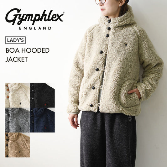 Gymphlex [ジムフレックス] W BOA HOODED JACKET [J-1185BOA] ボアフーデッドジャケット・ボアジャケット・ボアブルゾン・くるみボタン・フード付き・ジャケット・ブルゾン・アウター・LADY'S [2026AW]