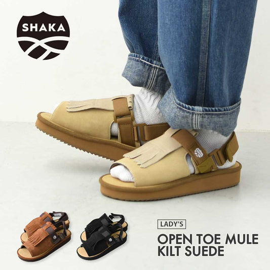 SHAKA [シャカ] OPEN TOE MULE KILT SUEDE [SK-356] オープントゥ ミュール キルト スエード・4WAYサンダル・ミュール・サンダル・スリッパライク・スエード・タッセル付き・カジュアル・アウトドア・フェス・キレイめ・LADY'S [2026SS]