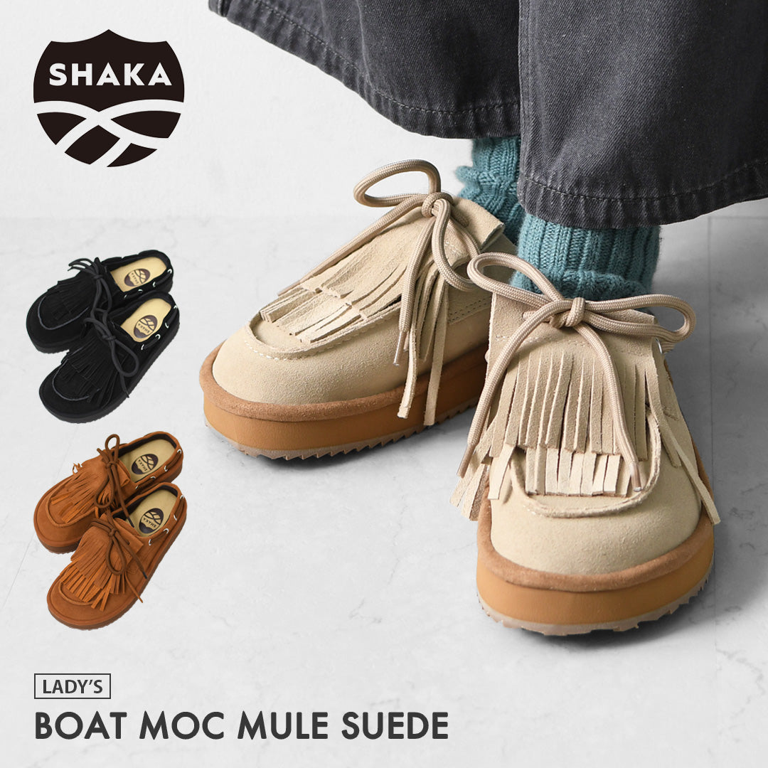 SHAKA [シャカ] BOAT MOC MULE SUEDE [SK-372] ボートモックミュールシェード・キルトタッセル付きミュールサンダル・ミュールサンダル・ミュール・カウヘア・牛革・タッセル付き・LADY'S [2026AW]