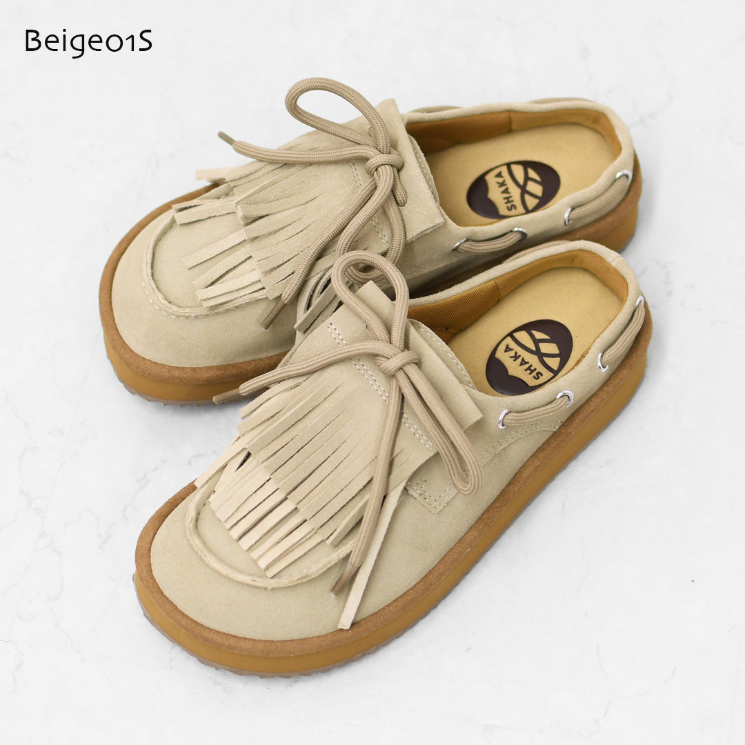 SHAKA [シャカ] BOAT MOC MULE SUEDE [SK-372] ボートモックミュールシェード・キルトタッセル付きミュールサンダル・ミュールサンダル・ミュール・カウヘア・牛革・タッセル付き・LADY'S [2026AW]