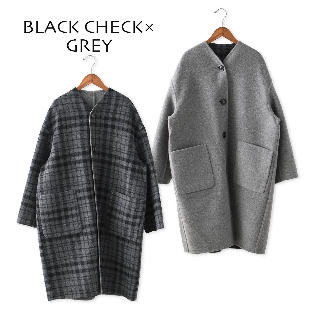 LE GLAZIK [ル・グラジック] WOOL RIVER REVERSIBLE COAT [JL-8982MFW]ウールリバー リバーシブルコート・コート・アウター・リバーコート・ノーカラーコート・カラーレスコート・ウールリバー・リバーシブル・LADY'S [2025AW]