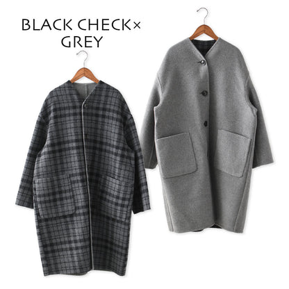 LE GLAZIK [ル・グラジック] WOOL RIVER REVERSIBLE COAT [JL-8982MFW]ウールリバー リバーシブルコート・コート・アウター・リバーコート・ノーカラーコート・カラーレスコート・ウールリバー・リバーシブル・LADY'S [2025AW]