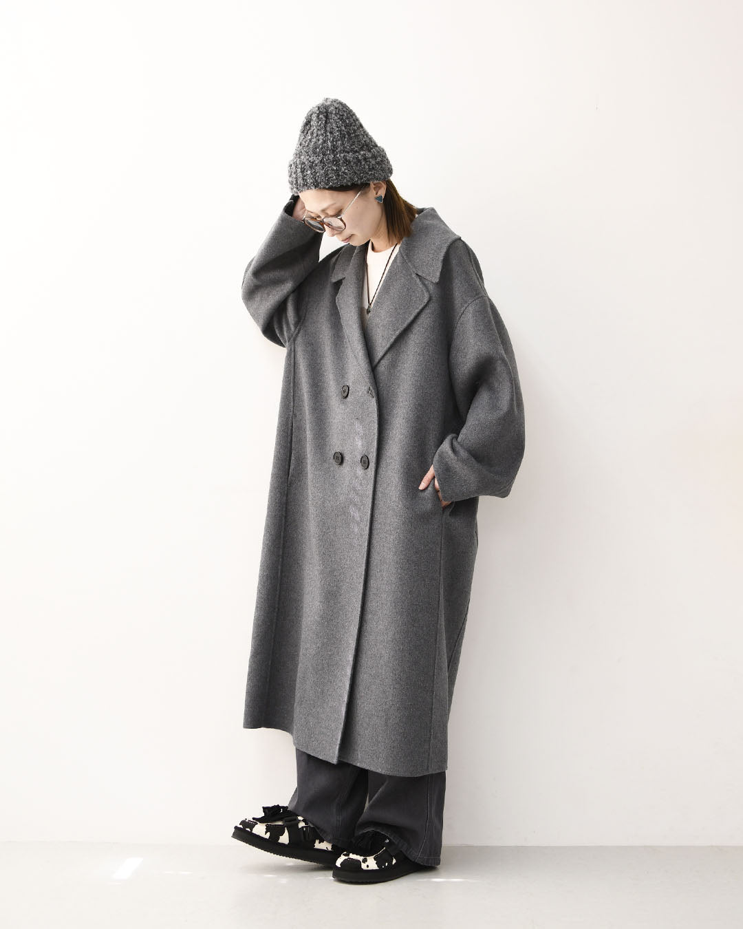 LE GLAZIK [ル・グラジック] W Lamb Wool Rever Double-Breasted Coat [LG-A0451ROB] ラムウールリバー ダブルブレストコート・ロングコート・ダブルブレストコート・テーラードカラー・ストレートシルエット・ラムウール・LADY'S [2026AW]
