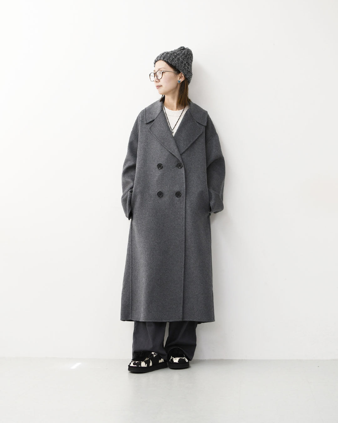 LE GLAZIK [ル・グラジック] W Lamb Wool Rever Double-Breasted Coat [LG-A0451ROB] ラムウールリバー ダブルブレストコート・ロングコート・ダブルブレストコート・テーラードカラー・ストレートシルエット・ラムウール・LADY'S [2026AW]