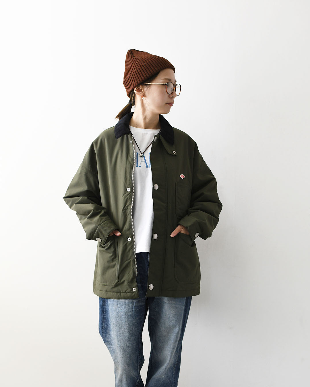 DANTON [ダントン] W Nylon Taffeta Work Jacket [DT-A0808STV] ナイロンタフタワークジャケット・ワークジャケット・コーデュロイ襟・ナイロンタフタ・おしゃれジャケット・LADY'S [2026AW]