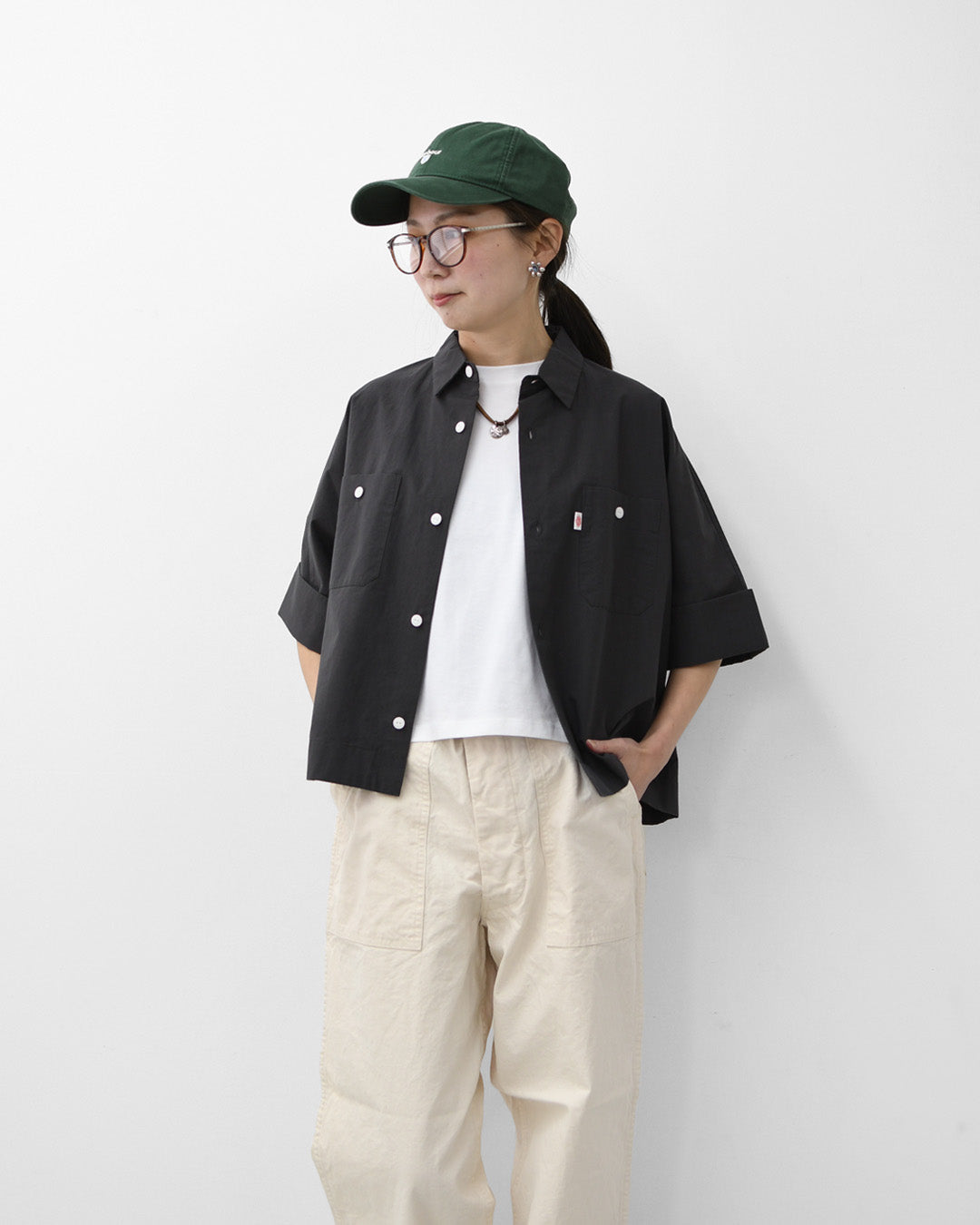DANTON [ダントン]W COTTON DOLMAN WORK SHIRT[DT-B0345SOD] ダブル コットン ドルマン ワーク シャツ・ドルマンスリーブ・ワークシャツ・コットンポプリン・ダブルポケット・半袖シャツ・ゆったりシルエット・LADY'S [2026SS]
