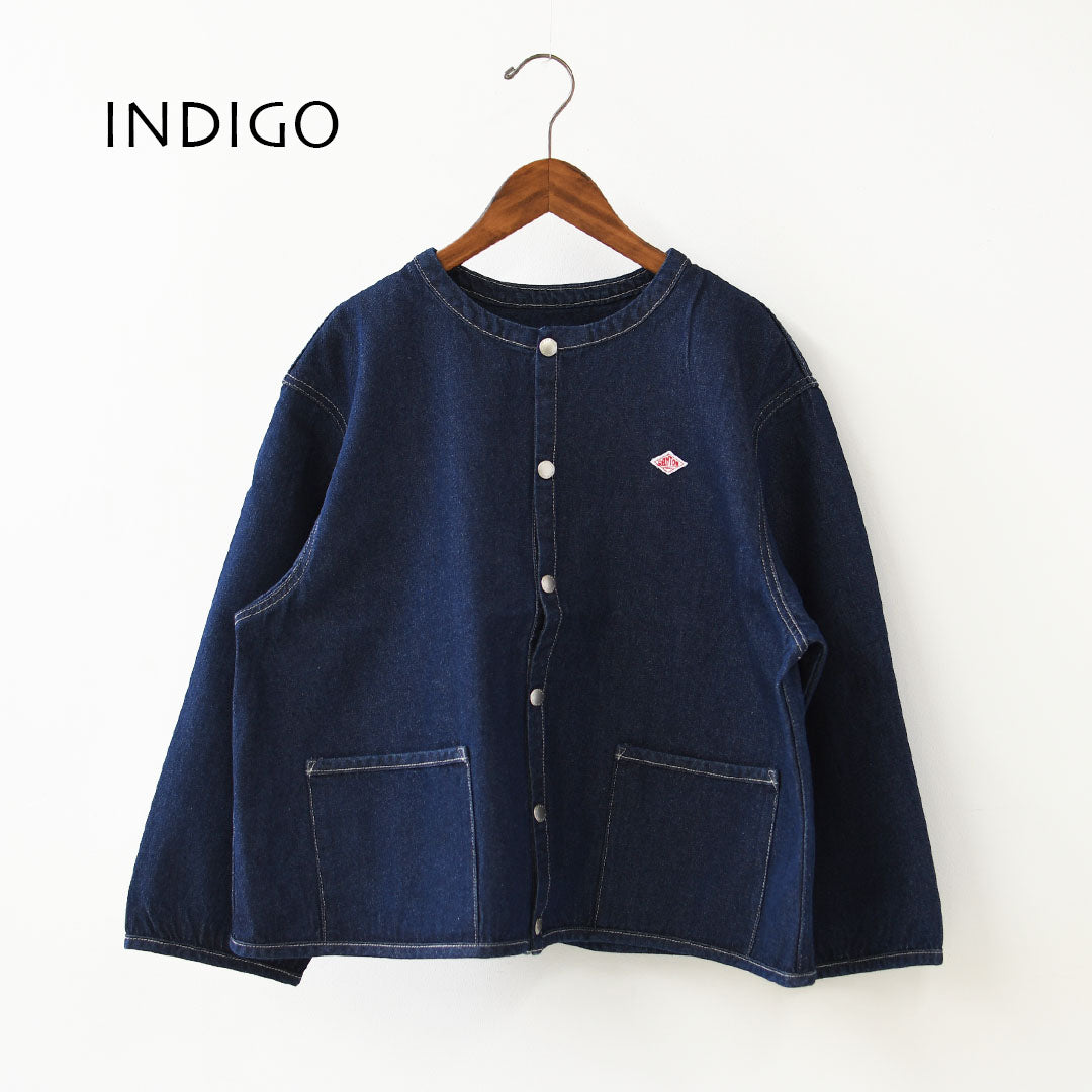 DANTON [ダントン] W Cotton Denim Collarless Jacket [DT-B0397SOU] コットンデニムカラーレスジャケット・デニムカバーオール・デニムジャケット・ダンガリー・ワークブルゾン・シャツジャケット・ヴィンテージ感・LADY'S [2026AW]