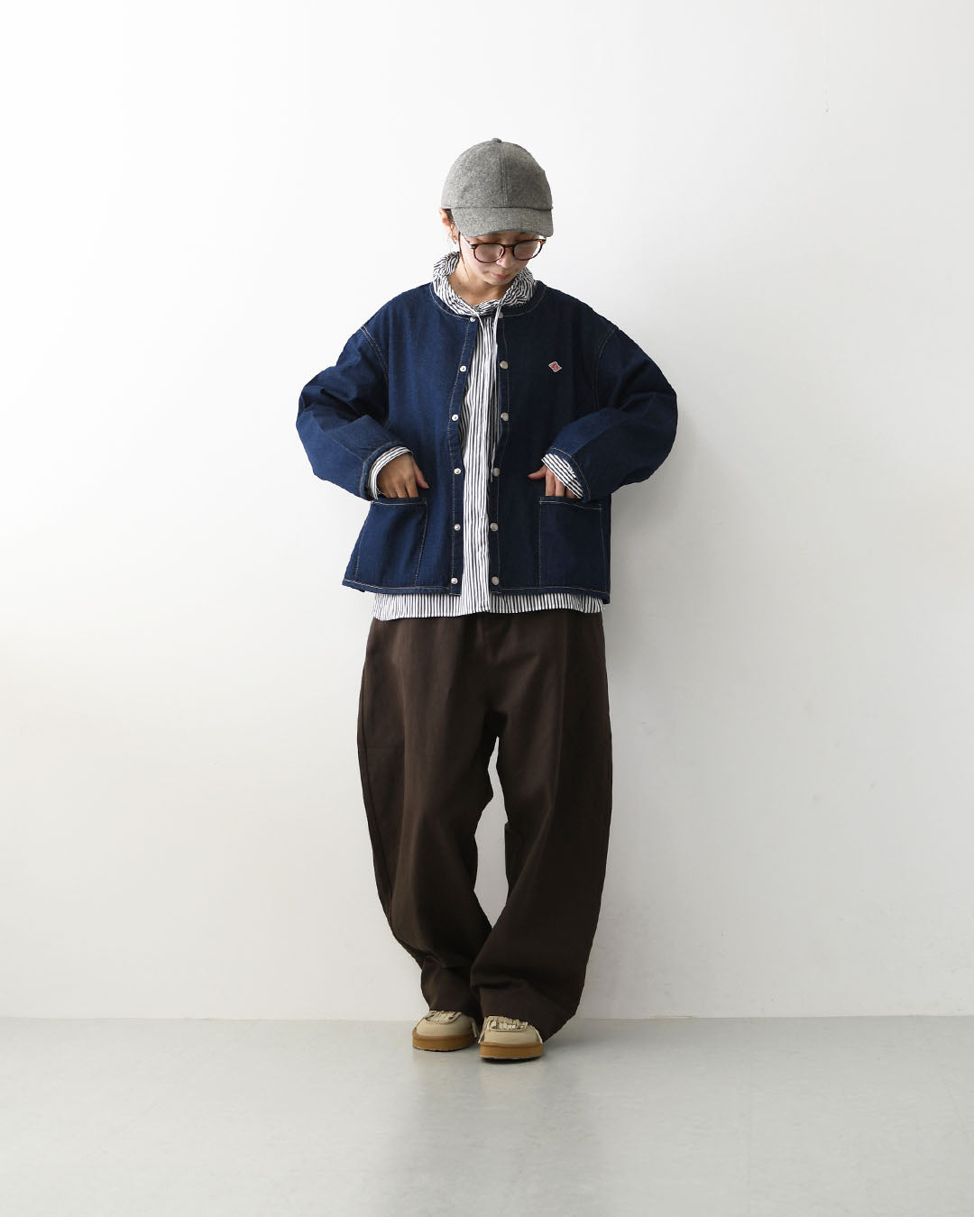 DANTON [ダントン] W Cotton Denim Collarless Jacket [DT-B0397SOU] コットンデニムカラーレスジャケット・デニムカバーオール・デニムジャケット・ダンガリー・ワークブルゾン・シャツジャケット・ヴィンテージ感・LADY'S [2026AW]
