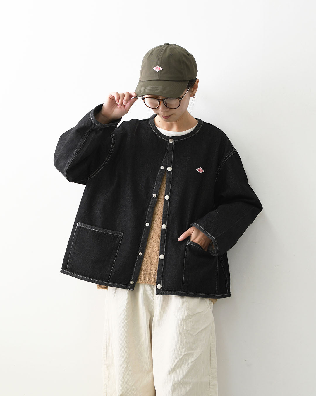DANTON [ダントン] W Cotton Denim Collarless Jacket [DT-B0397SOU] コットンデニムカラーレスジャケット・デニムカバーオール・デニムジャケット・ダンガリー・ワークブルゾン・シャツジャケット・ヴィンテージ感・LADY'S [2026AW]