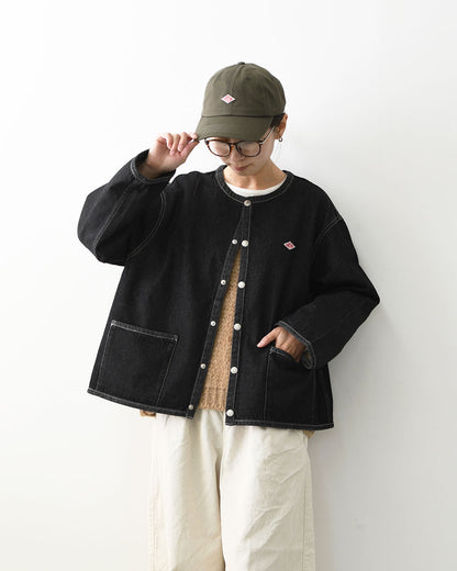 DANTON [ダントン] W Cotton Denim Collarless Jacket [DT-B0397SOU] コットンデニムカラーレスジャケット・デニムカバーオール・デニムジャケット・ダンガリー・ワークブルゾン・シャツジャケット・ヴィンテージ感・LADY'S [2026AW]