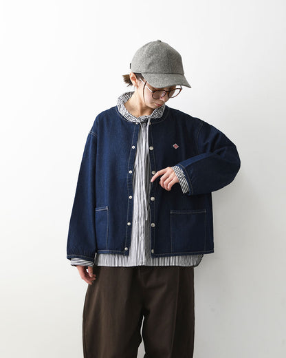 DANTON [ダントン] W Cotton Denim Collarless Jacket [DT-B0397SOU] コットンデニムカラーレスジャケット・デニムカバーオール・デニムジャケット・ダンガリー・ワークブルゾン・シャツジャケット・ヴィンテージ感・LADY'S [2026AW]