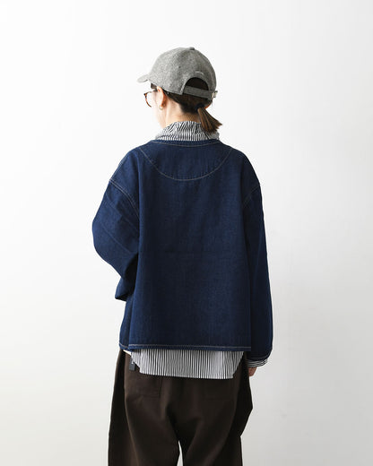 DANTON [ダントン] W Cotton Denim Collarless Jacket [DT-B0397SOU] コットンデニムカラーレスジャケット・デニムカバーオール・デニムジャケット・ダンガリー・ワークブルゾン・シャツジャケット・ヴィンテージ感・LADY'S [2026AW]