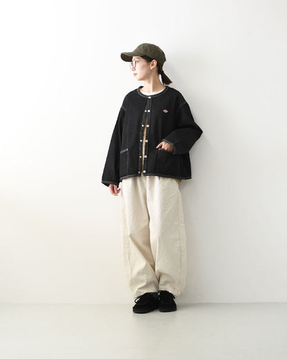 DANTON [ダントン] W Cotton Denim Collarless Jacket [DT-B0397SOU] コットンデニムカラーレスジャケット・デニムカバーオール・デニムジャケット・ダンガリー・ワークブルゾン・シャツジャケット・ヴィンテージ感・LADY'S [2026AW]