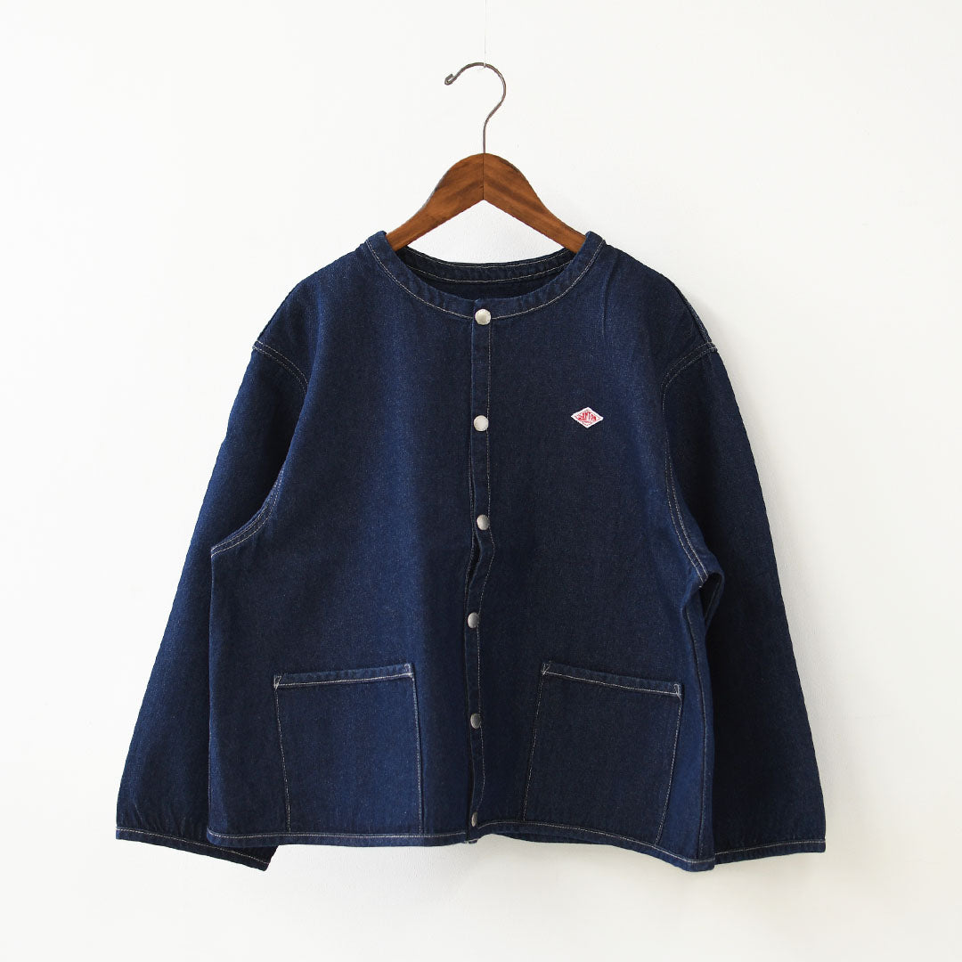 DANTON [ダントン] W Cotton Denim Collarless Jacket [DT-B0397SOU] コットンデニムカラーレスジャケット・デニムカバーオール・デニムジャケット・ダンガリー・ワークブルゾン・シャツジャケット・ヴィンテージ感・LADY'S [2026AW]