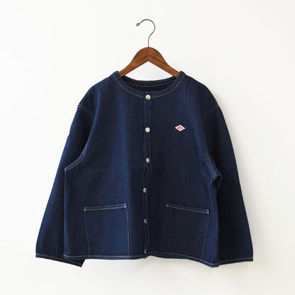 DANTON [ダントン] W Cotton Denim Collarless Jacket [DT-B0397SOU] コットンデニムカラーレスジャケット・デニムカバーオール・デニムジャケット・ダンガリー・ワークブルゾン・シャツジャケット・ヴィンテージ感・LADY'S [2026AW]