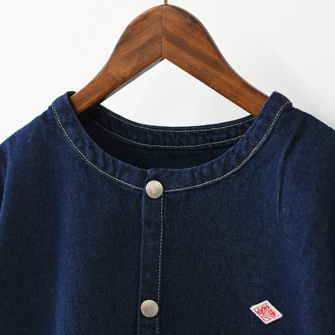 DANTON [ダントン] W Cotton Denim Collarless Jacket [DT-B0397SOU] コットンデニムカラーレスジャケット・デニムカバーオール・デニムジャケット・ダンガリー・ワークブルゾン・シャツジャケット・ヴィンテージ感・LADY'S [2026AW]