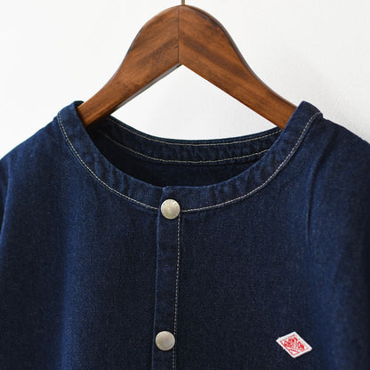 DANTON [ダントン] W Cotton Denim Collarless Jacket [DT-B0397SOU] コットンデニムカラーレスジャケット・デニムカバーオール・デニムジャケット・ダンガリー・ワークブルゾン・シャツジャケット・ヴィンテージ感・LADY'S [2026AW]