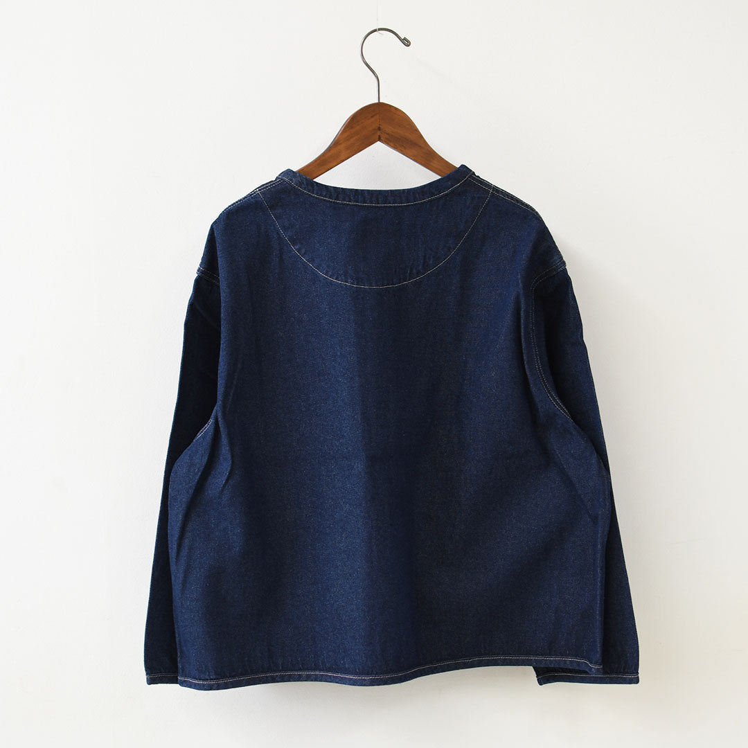 DANTON [ダントン] W Cotton Denim Collarless Jacket [DT-B0397SOU] コットンデニムカラーレスジャケット・デニムカバーオール・デニムジャケット・ダンガリー・ワークブルゾン・シャツジャケット・ヴィンテージ感・LADY'S [2026AW]