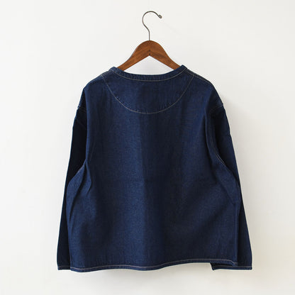 DANTON [ダントン] W Cotton Denim Collarless Jacket [DT-B0397SOU] コットンデニムカラーレスジャケット・デニムカバーオール・デニムジャケット・ダンガリー・ワークブルゾン・シャツジャケット・ヴィンテージ感・LADY'S [2026AW]