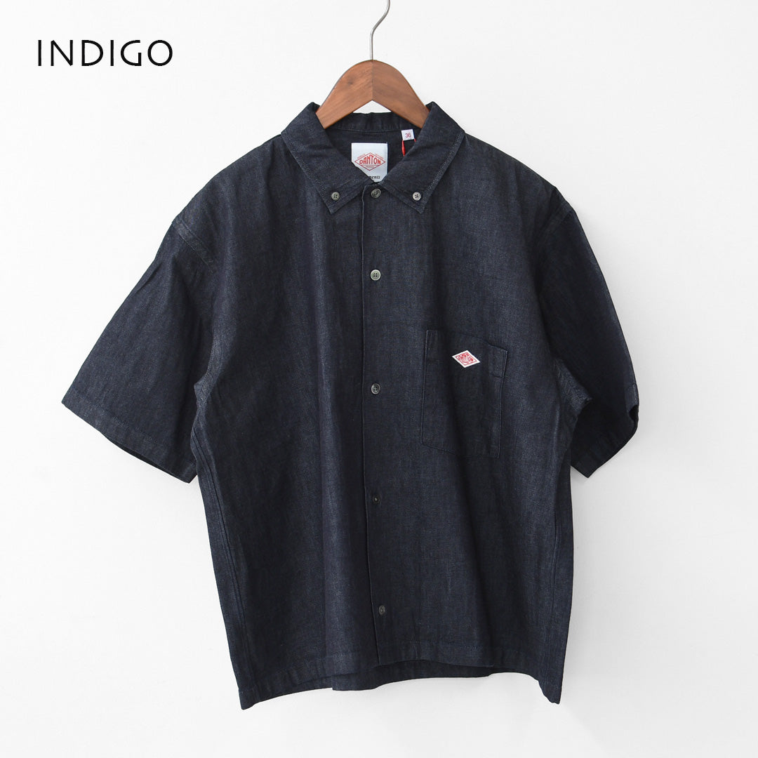 DANTON [ダントン] B.D. SHORT SHIRT S/S [DT-B0443DUG] B.D.ショートシャツ ショートスリーブ・デニムシャツ・ライトデニムシャツ・ダンガリーシャツ・ボタンダウンシャツ・半袖シャツ・ゆったりシルエット・LADY'S [2026SS]