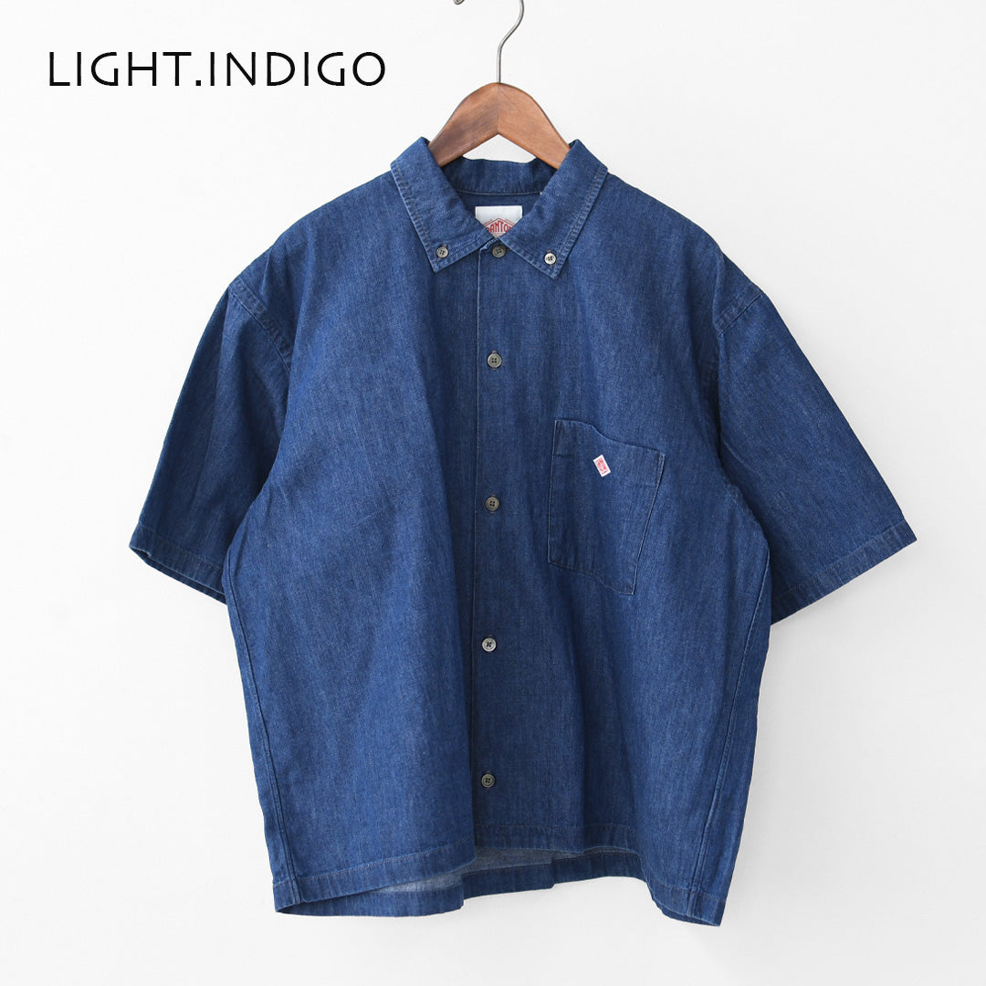 DANTON [ダントン] B.D. SHORT SHIRT S/S [DT-B0443DUG] B.D.ショートシャツ ショートスリーブ・デニムシャツ・ライトデニムシャツ・ダンガリーシャツ・ボタンダウンシャツ・半袖シャツ・ゆったりシルエット・LADY'S [2026SS]