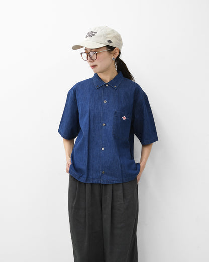 DANTON [ダントン] B.D. SHORT SHIRT S/S [DT-B0443DUG] B.D.ショートシャツ ショートスリーブ・デニムシャツ・ライトデニムシャツ・ダンガリーシャツ・ボタンダウンシャツ・半袖シャツ・ゆったりシルエット・LADY'S [2026SS]