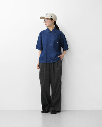 DANTON [ダントン] B.D. SHORT SHIRT S/S [DT-B0443DUG] B.D.ショートシャツ ショートスリーブ・デニムシャツ・ライトデニムシャツ・ダンガリーシャツ・ボタンダウンシャツ・半袖シャツ・ゆったりシルエット・LADY'S [2026SS]