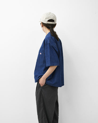 DANTON [ダントン] B.D. SHORT SHIRT S/S [DT-B0443DUG] B.D.ショートシャツ ショートスリーブ・デニムシャツ・ライトデニムシャツ・ダンガリーシャツ・ボタンダウンシャツ・半袖シャツ・ゆったりシルエット・LADY'S [2026SS]