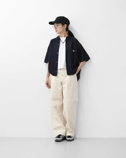 DANTON [ダントン] B.D. SHORT SHIRT S/S [DT-B0443DUG] B.D.ショートシャツ ショートスリーブ・デニムシャツ・ライトデニムシャツ・ダンガリーシャツ・ボタンダウンシャツ・半袖シャツ・ゆったりシルエット・LADY'S [2026SS]