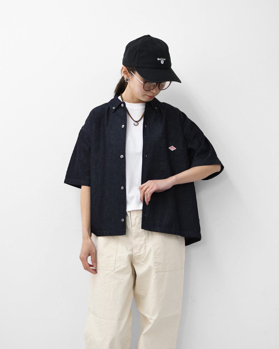 DANTON [ダントン] B.D. SHORT SHIRT S/S [DT-B0443DUG] B.D.ショートシャツ ショートスリーブ・デニムシャツ・ライトデニムシャツ・ダンガリーシャツ・ボタンダウンシャツ・半袖シャツ・ゆったりシルエット・LADY'S [2026SS]