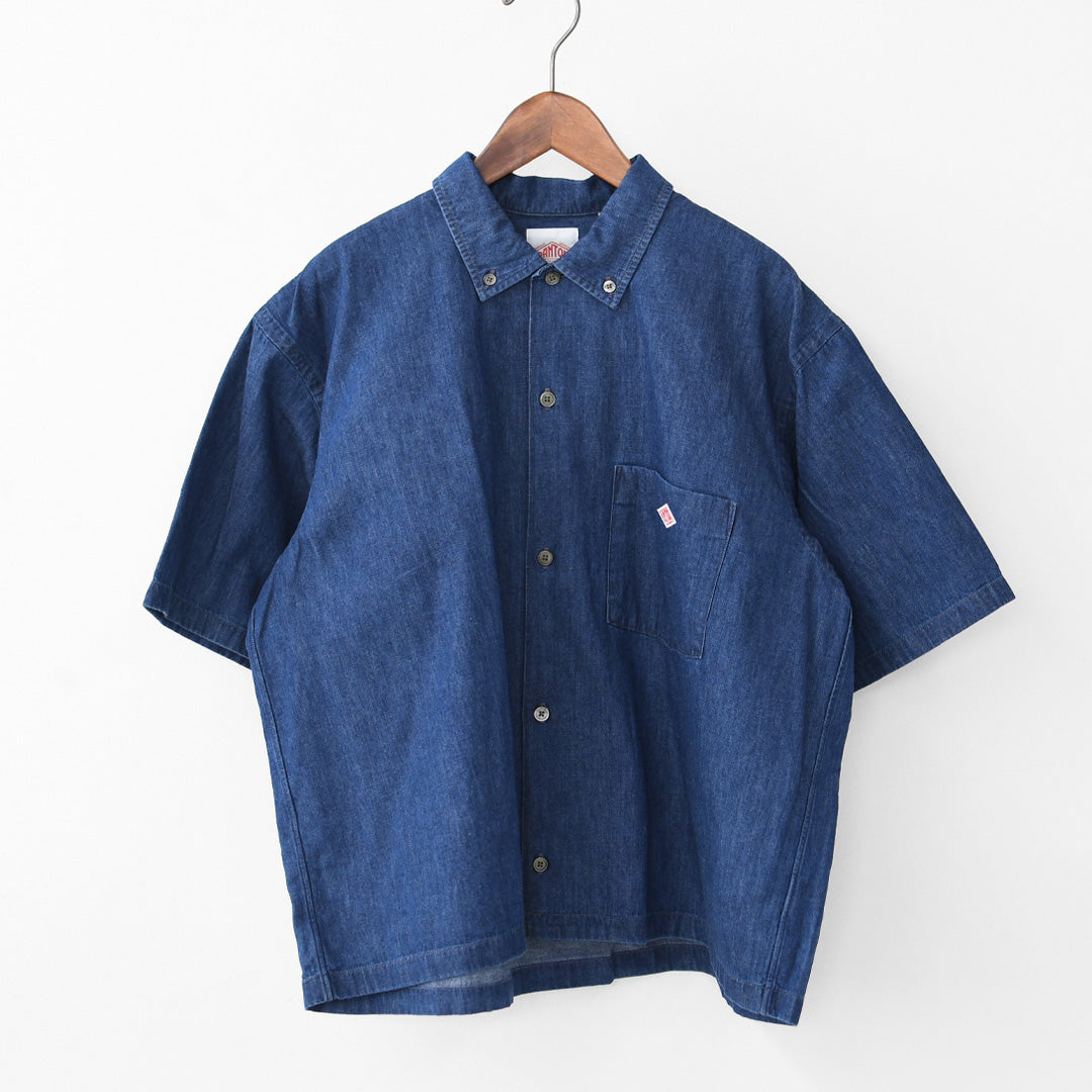 DANTON [ダントン] B.D. SHORT SHIRT S/S [DT-B0443DUG] B.D.ショートシャツ ショートスリーブ・デニムシャツ・ライトデニムシャツ・ダンガリーシャツ・ボタンダウンシャツ・半袖シャツ・ゆったりシルエット・LADY'S [2026SS]