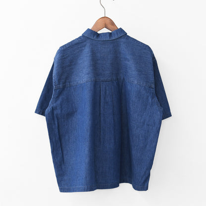 DANTON [ダントン] B.D. SHORT SHIRT S/S [DT-B0443DUG] B.D.ショートシャツ ショートスリーブ・デニムシャツ・ライトデニムシャツ・ダンガリーシャツ・ボタンダウンシャツ・半袖シャツ・ゆったりシルエット・LADY'S [2026SS]